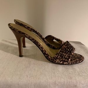 MARC FISHER VINTAGE MULES. Animal print, wooden heel.  6 1/2.
